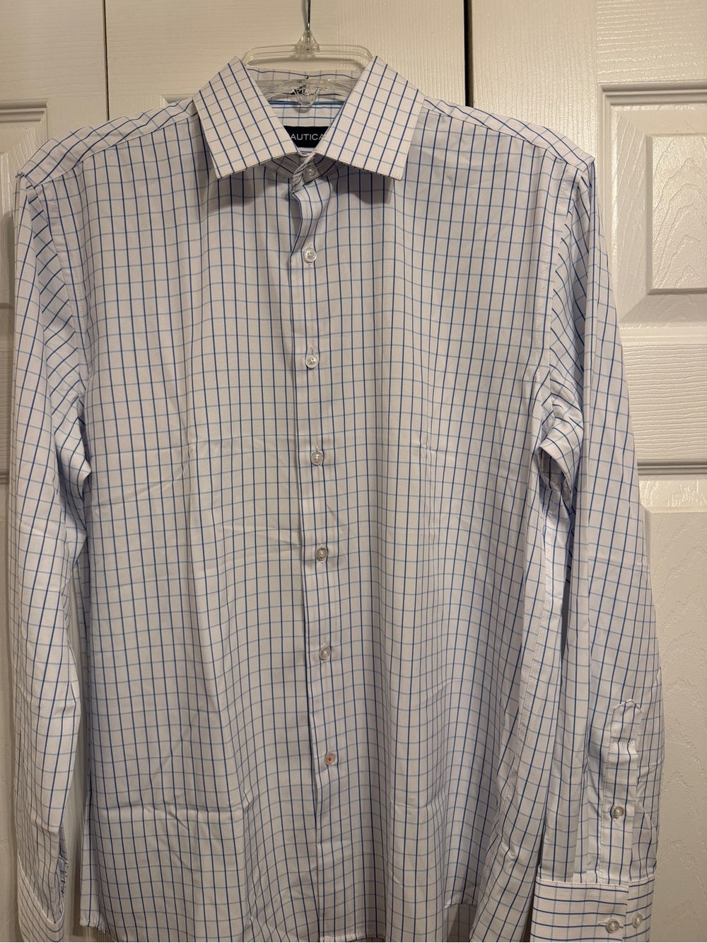 Nautica White Dress Shirt with Blue Windowpane Grid